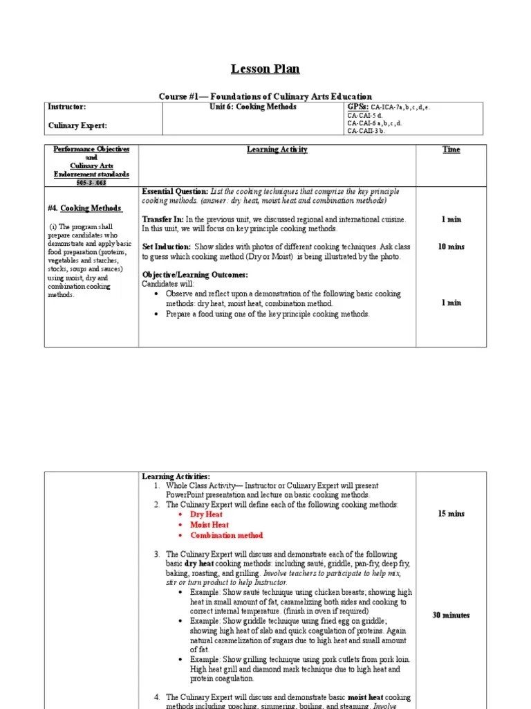 Lesson Plan CookingMethods Grilling Cooking