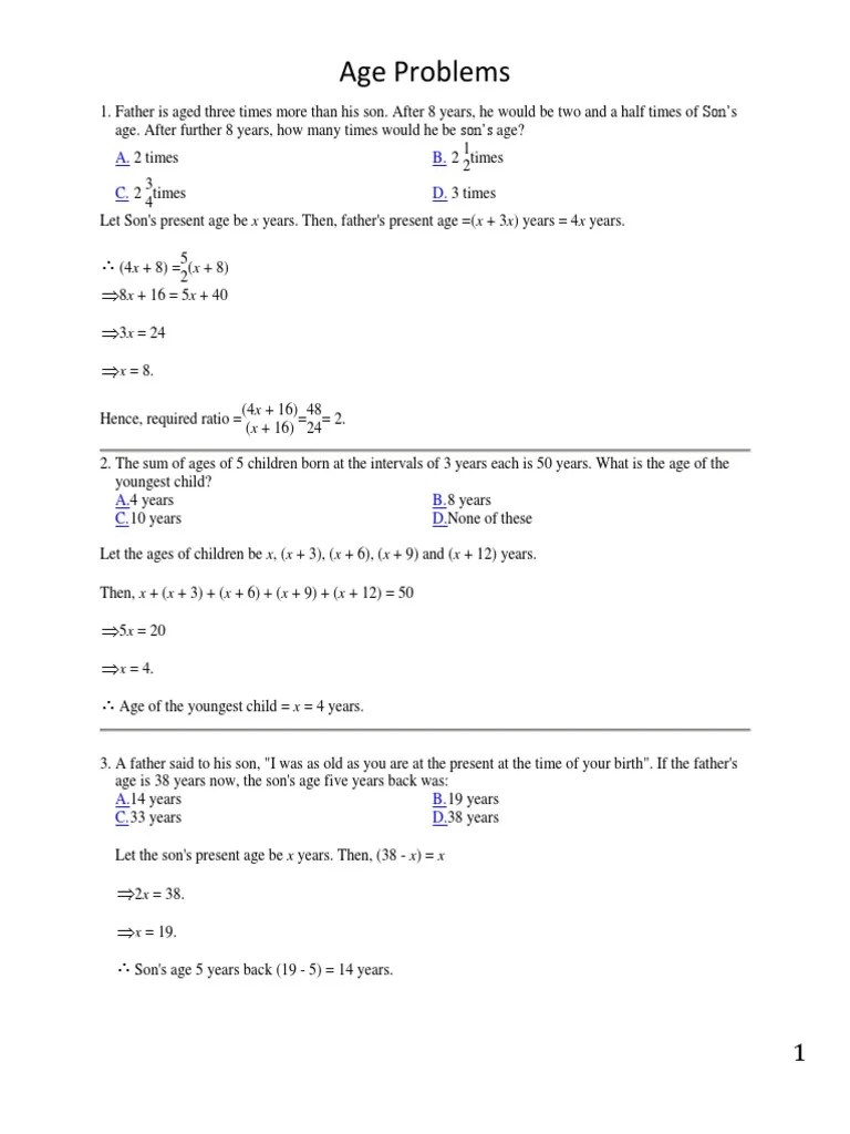 Age Problems Teaching Mathematics