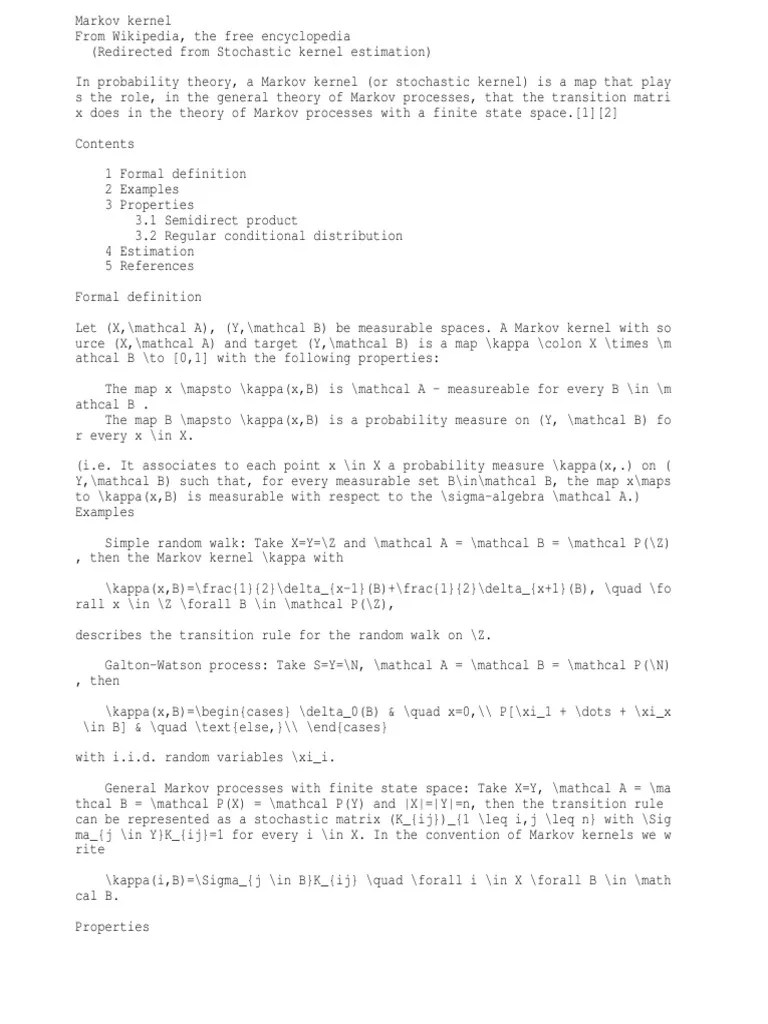 Markov Kernel Wikipedia Markov Chain Stochastic Process