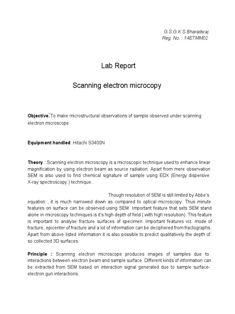 Sem Laboratory Report PDF Scanning Electron Microscope Electron