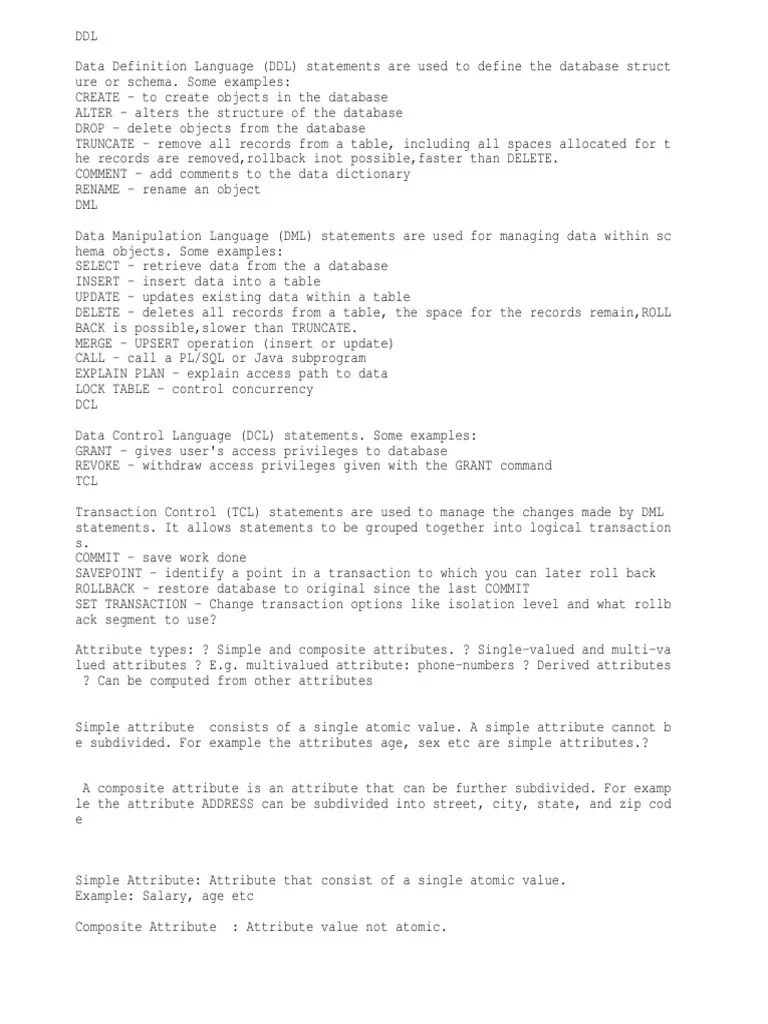 DML,DTL ,DDL,DCL Database Transaction Databases