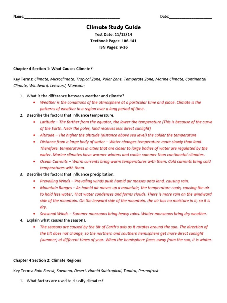 climate study guide answer key 2014 Climate Rain