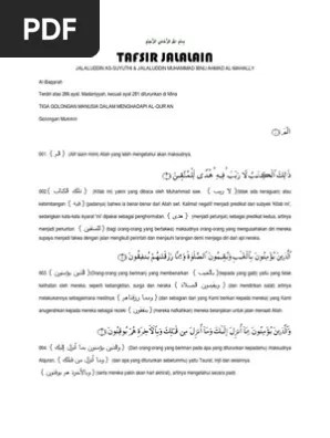 Tafsir Jalalain - Surah Al Baqarah (Melayu) | PDF