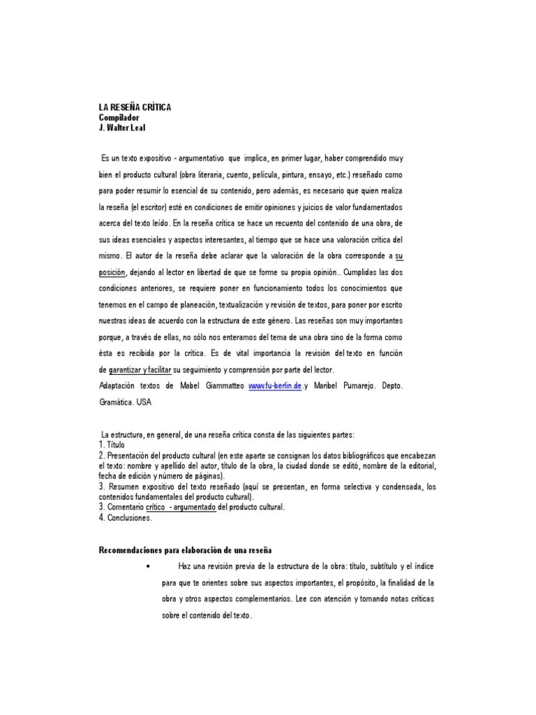 La Reseña Crítica Autor Ensayos