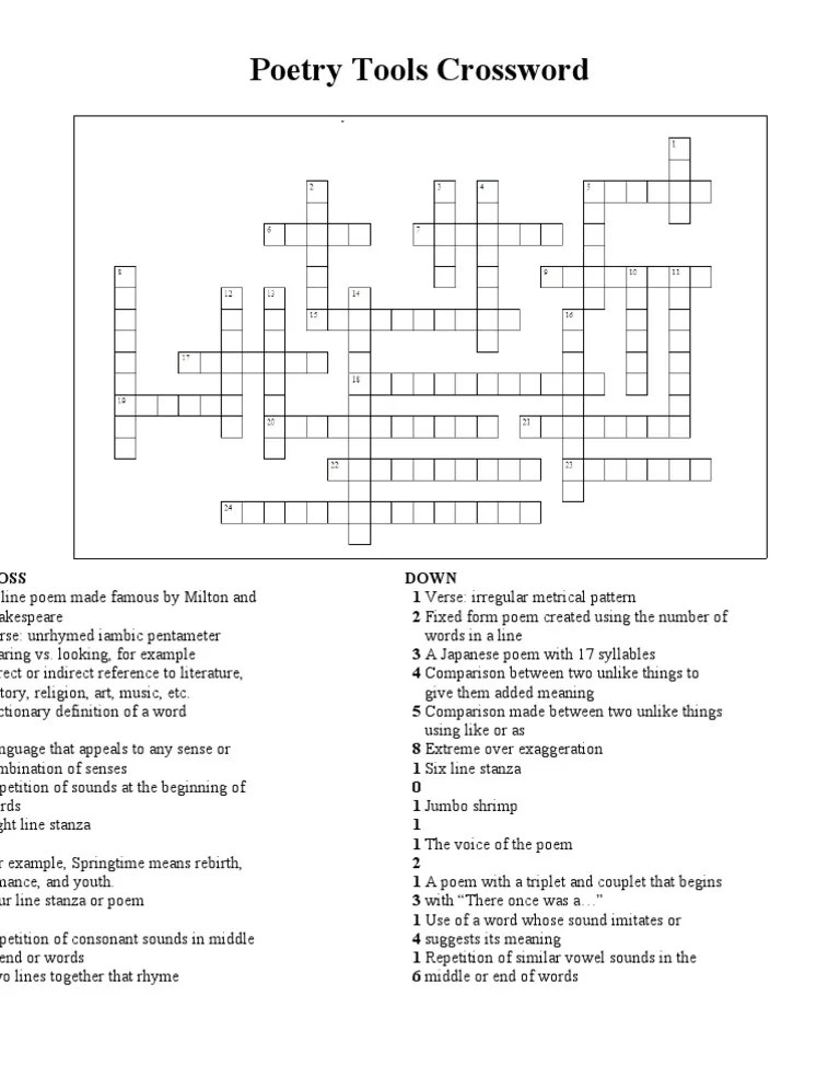 Poetry Tools Crossword Puzzle | PDF