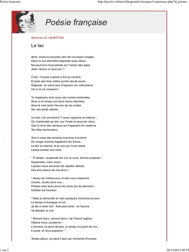 le lac, Alphonse de Lamartine Poésie Fiction et littérature