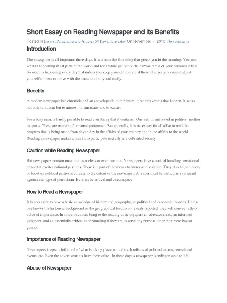 Short Essay on Reading Newspaper and Its Benefits Newspapers News