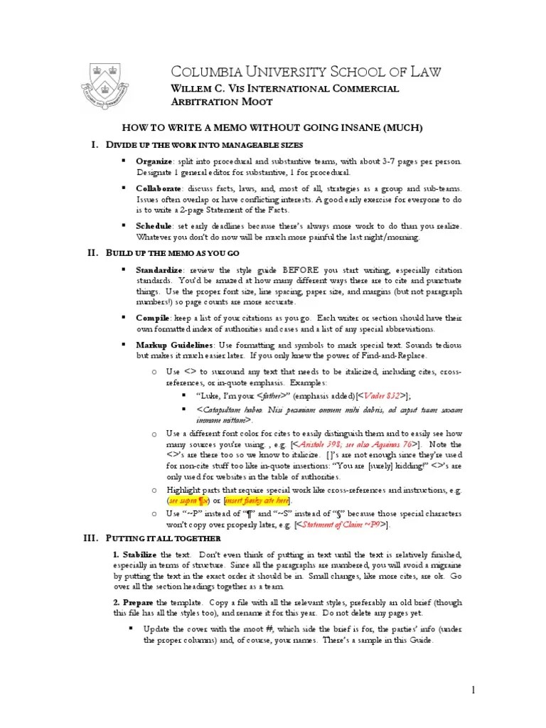How to write a memorandum Citation Writing