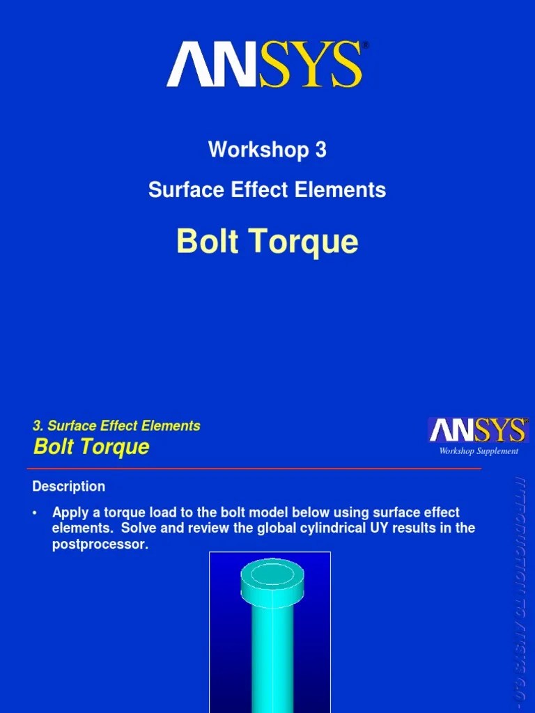 Ansys Apdl Bolt Torque Tutorial Software Areas Of