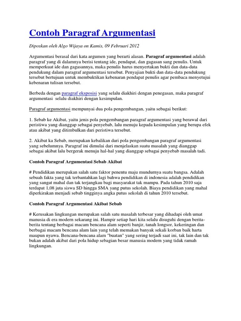 Contoh Paragraf Argumentasi | PDF