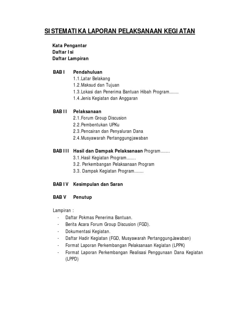 Sistematika Laporan Pelaksanaan Kegiatan