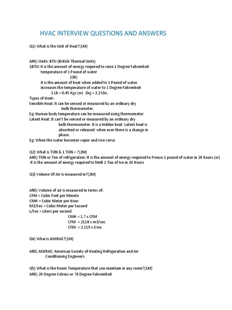 Hvac Interview Questions and Answers PDF Air Conditioning Duct (Flow)