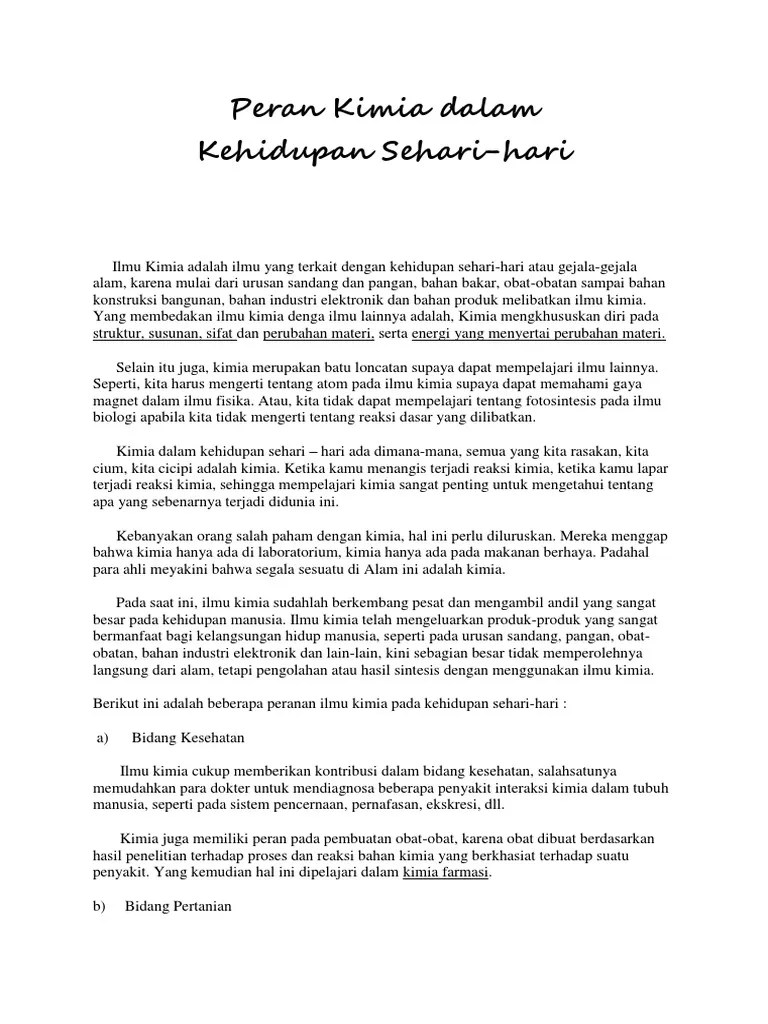 Peran Kimia Dalam Kehidupan Sehari Hari | PDF