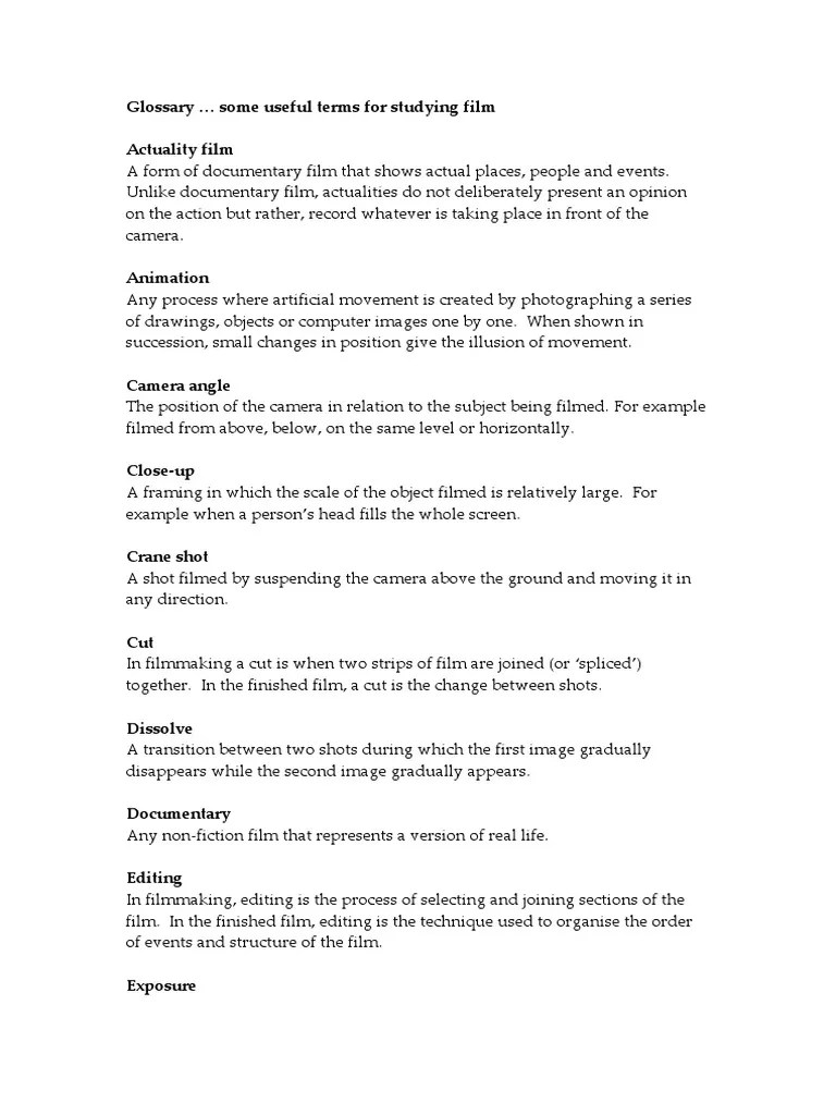 Glossary of Film Terms Exposure (Photography) Camera