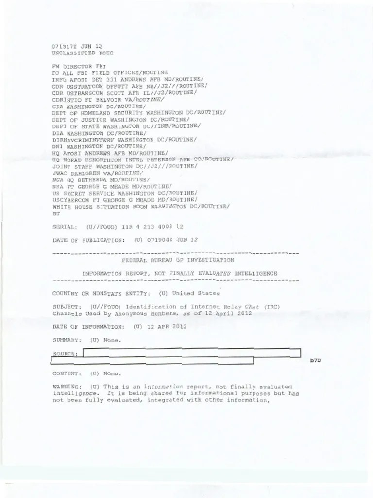 FBI FOIA IRC Chat Channels used by Anonymous