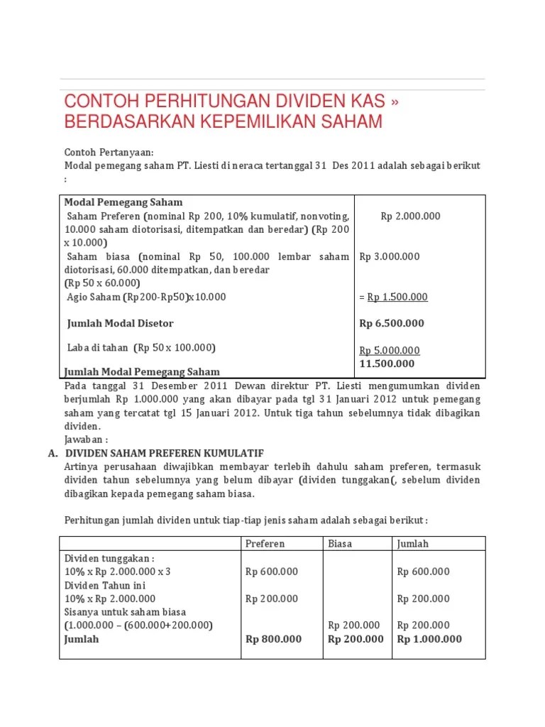 Contoh Soal Dan Jawaban Saham Preferen Dan Saham Biasa Berbagai Contoh