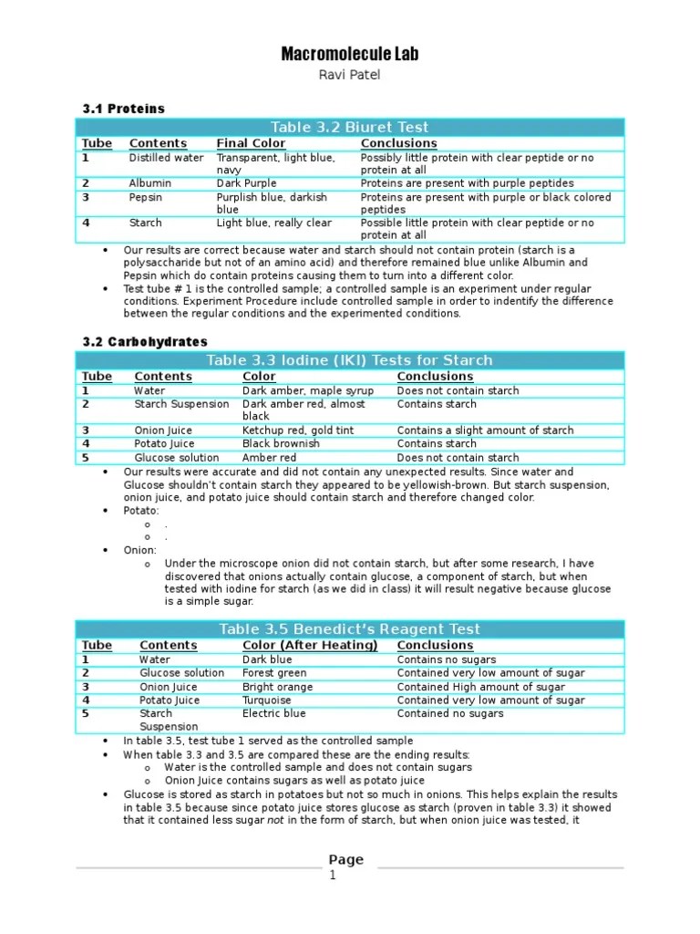 Macromolecule Lab Answers PDF Starch Emulsion