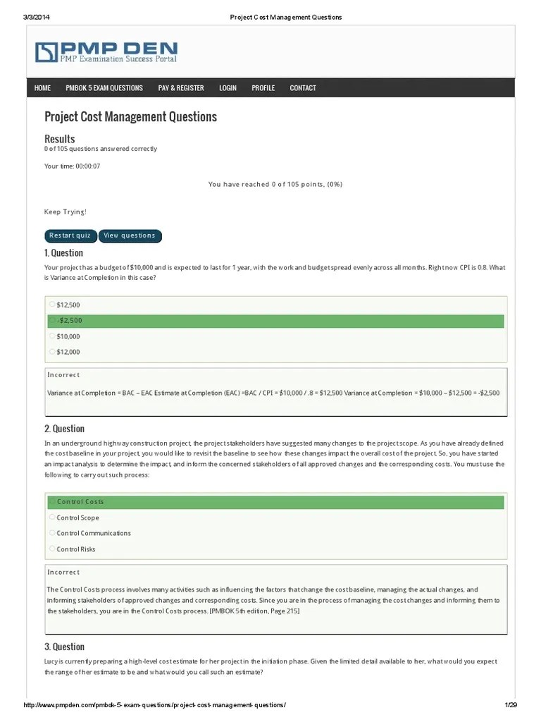 Project Cost Management Questions Consumer Price Index Product