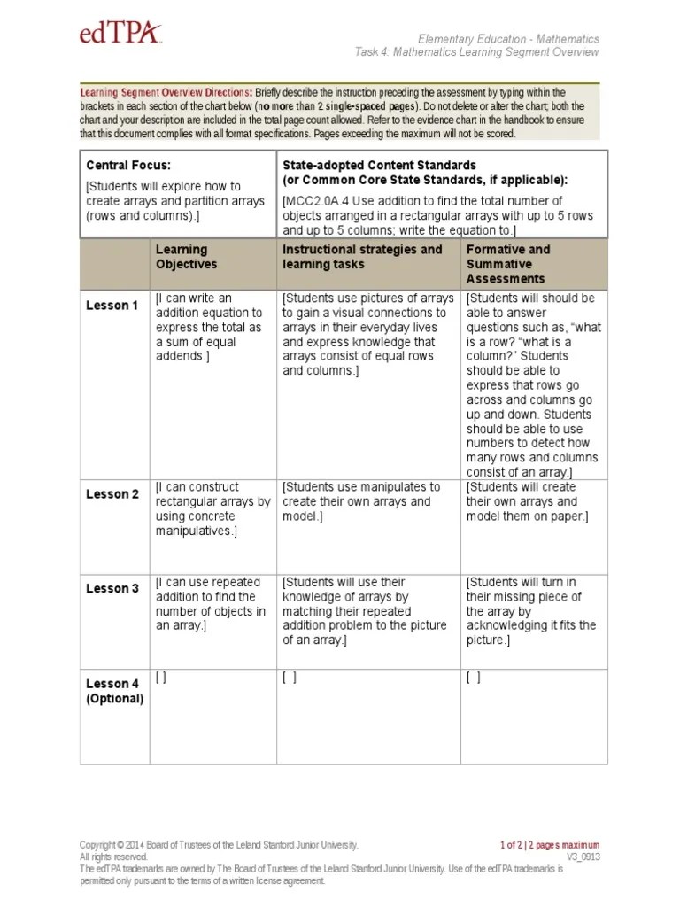 edtpa math learning segment Educational Assessment Educational