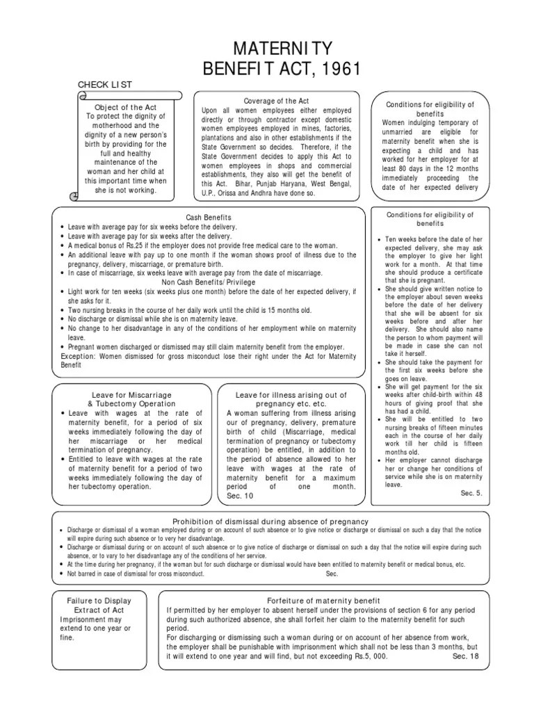 Maternity Benefit Act Mother Pregnancy
