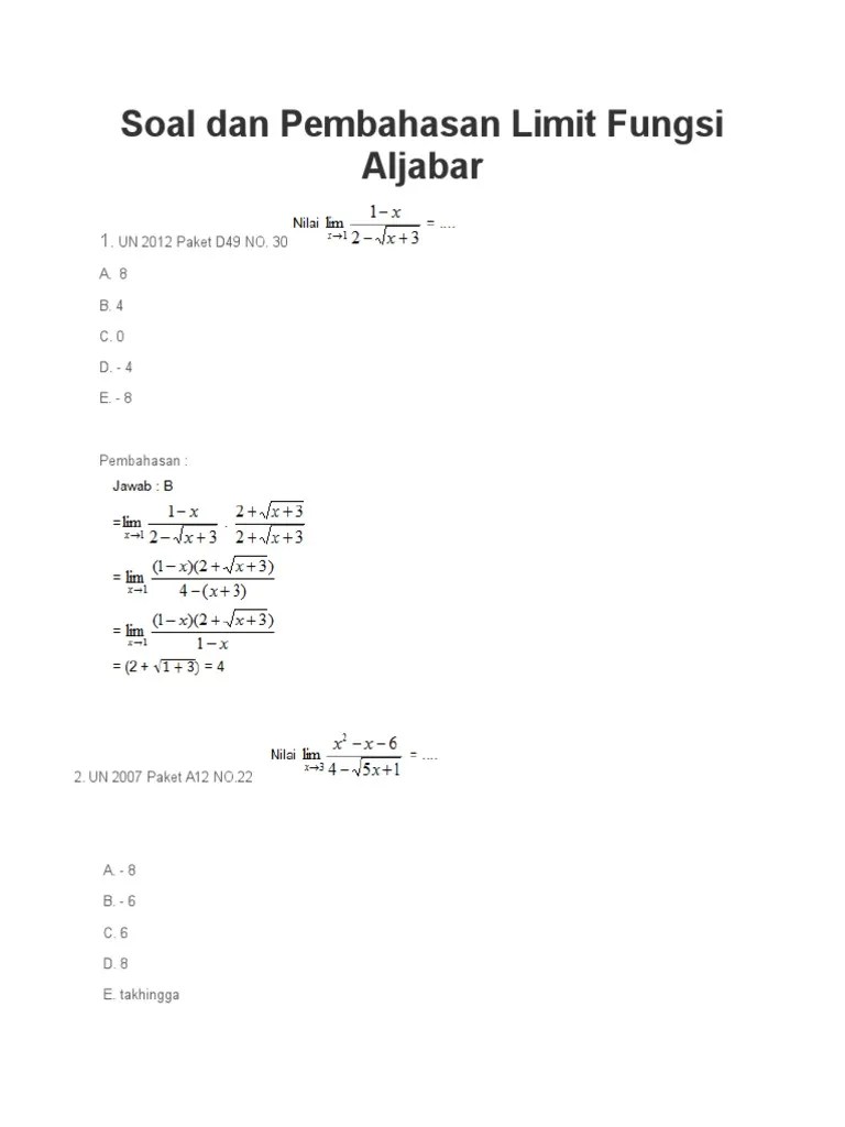 25+ Contoh Soal Un Limit Fungsi Dan Penyelesaiannya - Kumpulan Contoh Soal