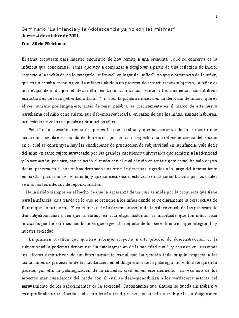 Bleichmar 2001 La Infancia y La Adolescencia Ya No Son