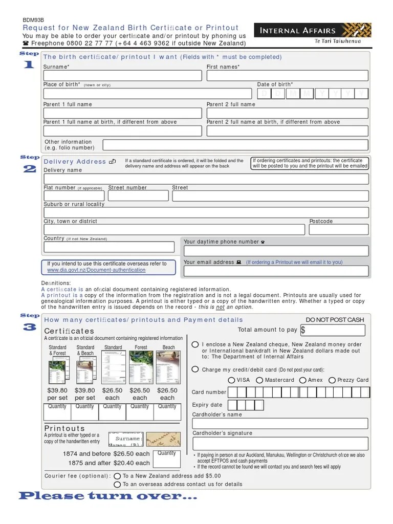 Birth Certificate or Printout Request Form Birth Certificate Payments