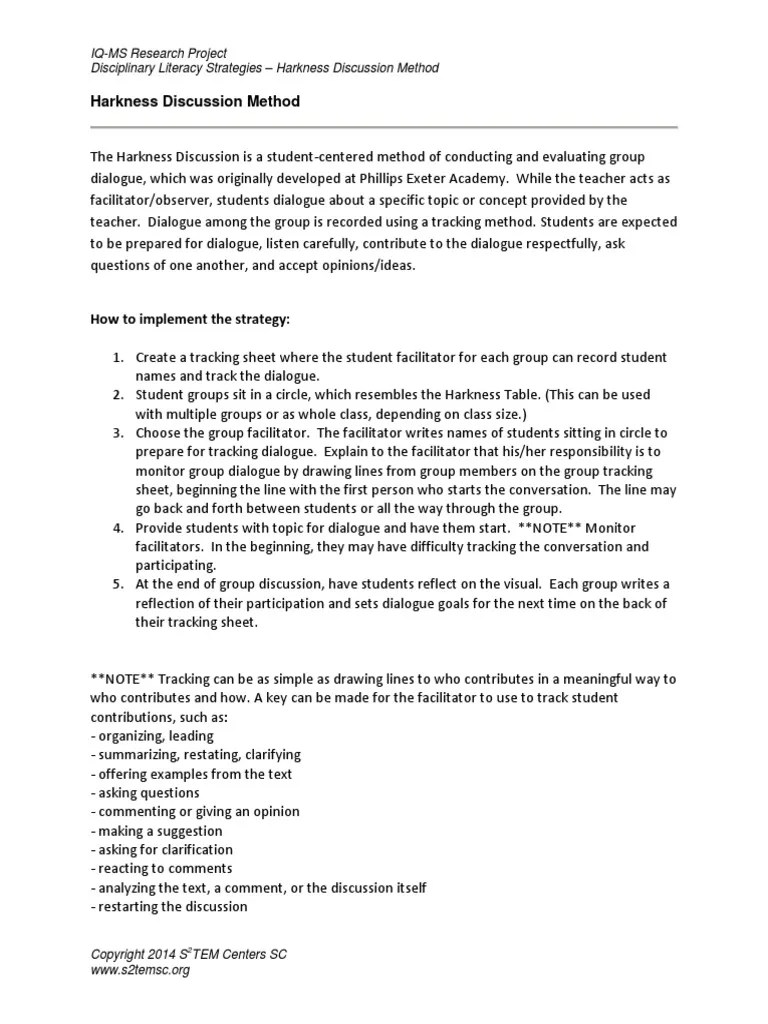 harkness discussion method strategy Facilitator Conversation