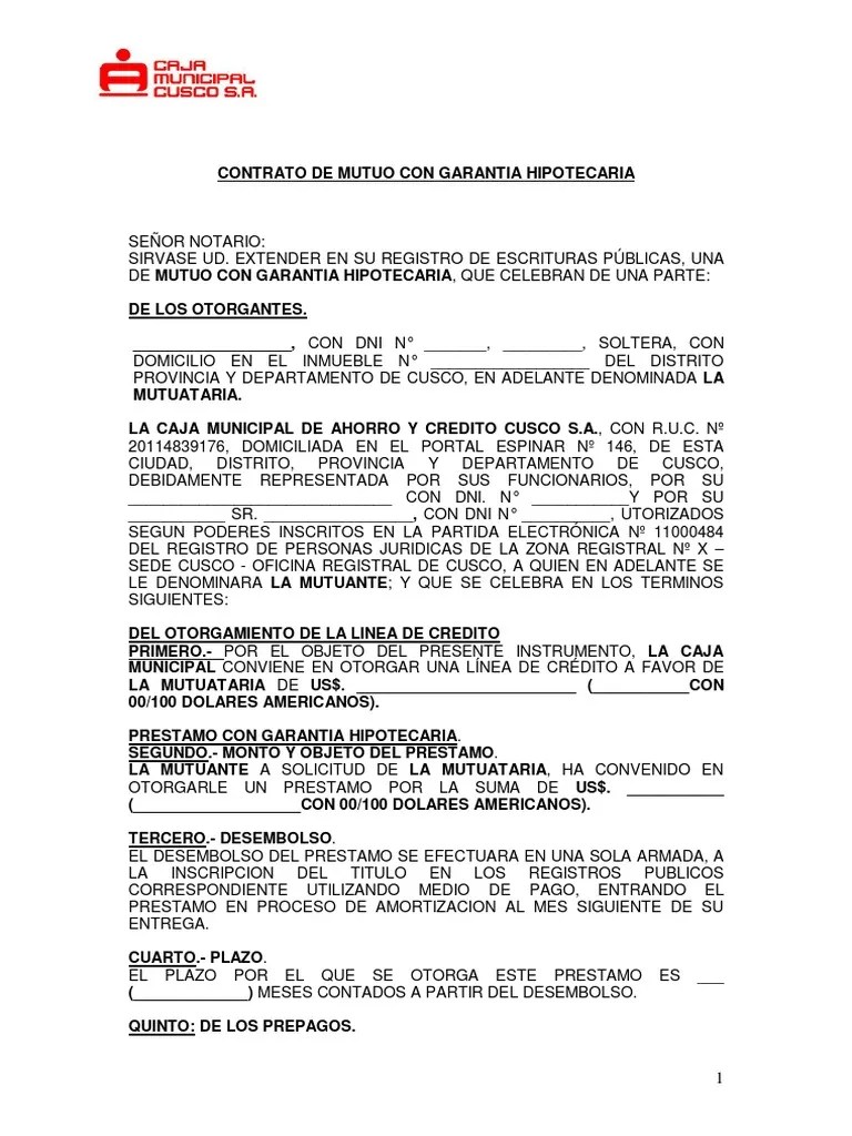 Contrato Mutuo Con Garantia Hipotecaria Pagos Seguro
