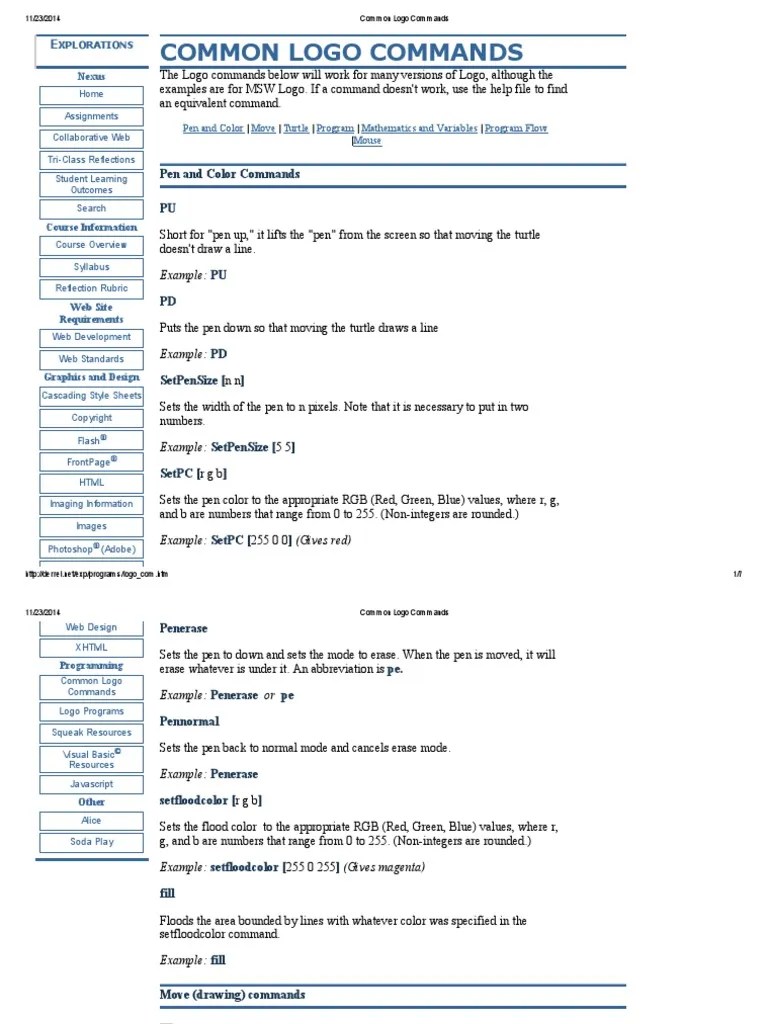 Common Logo Commands Pen and Color Commands PU