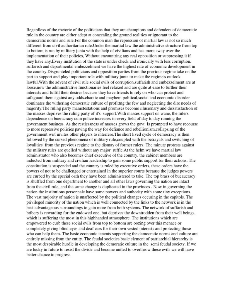 Military Rule Vs Civilian Rule Martial Law Political Science
