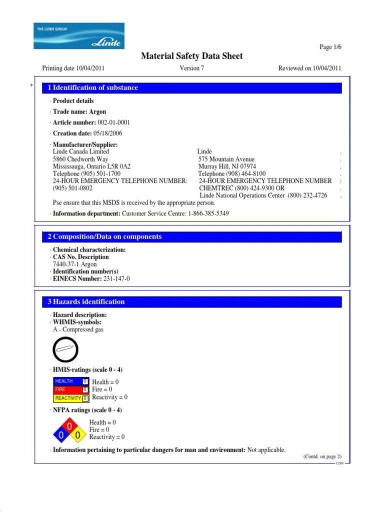 Argon Gas Dangerous Goods Personal Protective Equipment