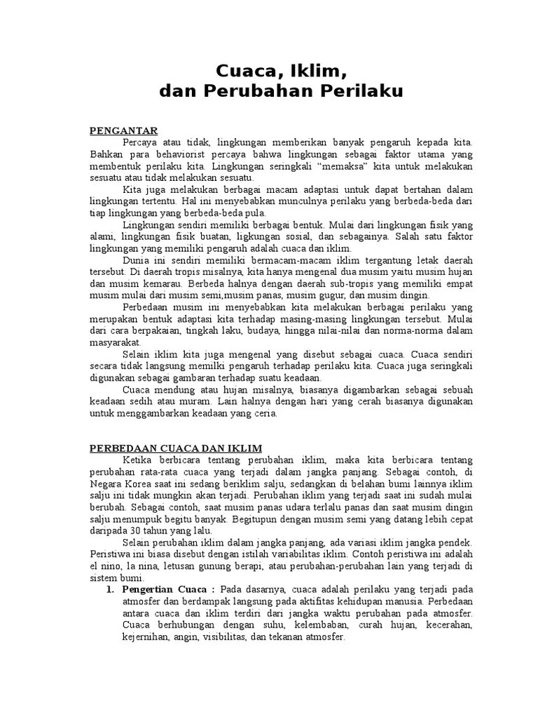 Cuaca, Iklim Dan Perubahan Perilaku