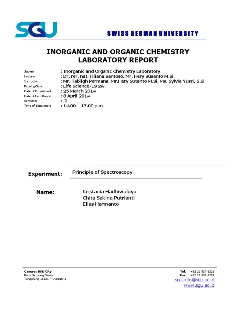 Principle of Spectroscopy Lab Report Spectrophotometry Absorbance