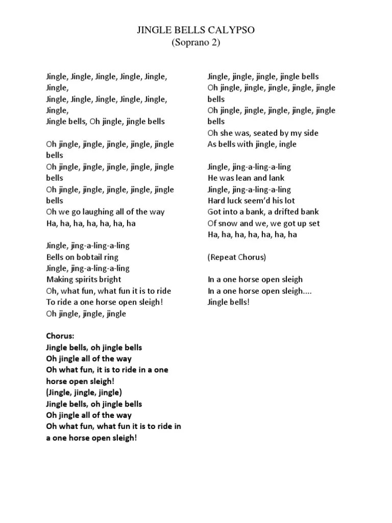 Jingle Bells Calypso Lyrics (Soprano 2) PDF