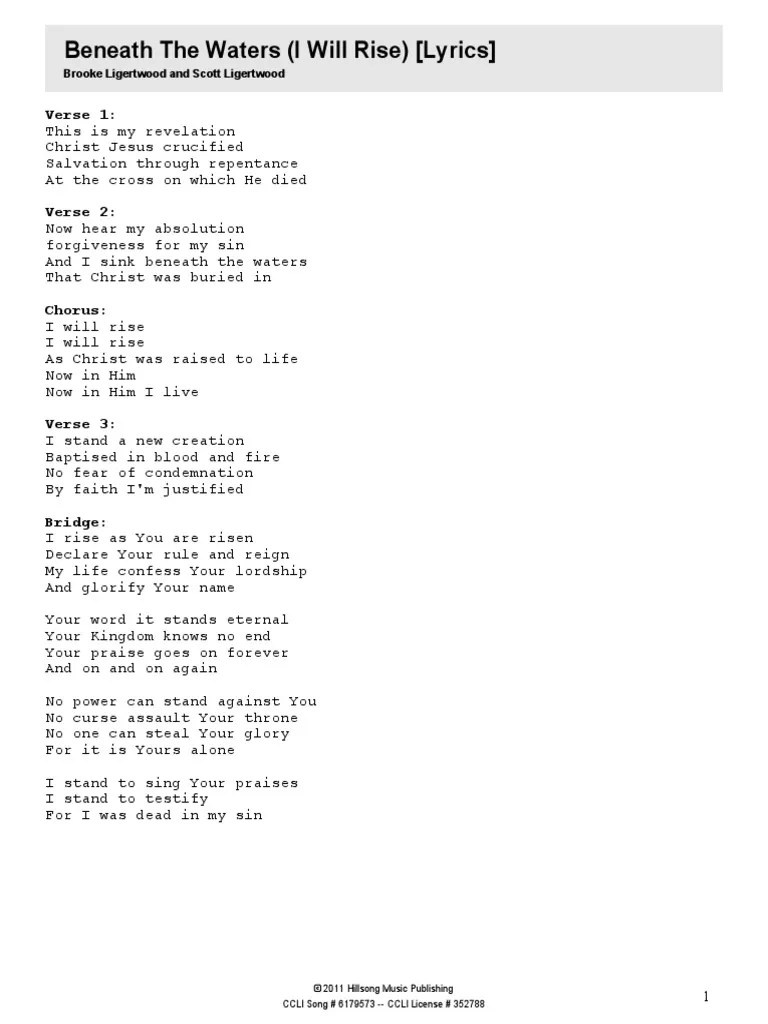 Beneath The Waters (I Will Rise) (Lyrics) : Verse 1 | PDF