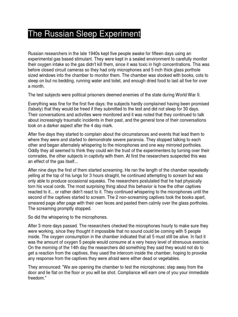 The Russian Sleep Experiment PDF Electroencephalography Surgery