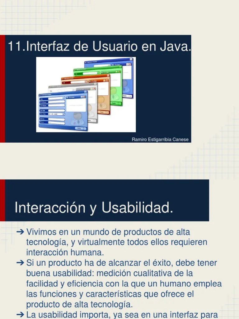 11.interfaz de Usuario en Java Usabilidad Interfaces gráficas de