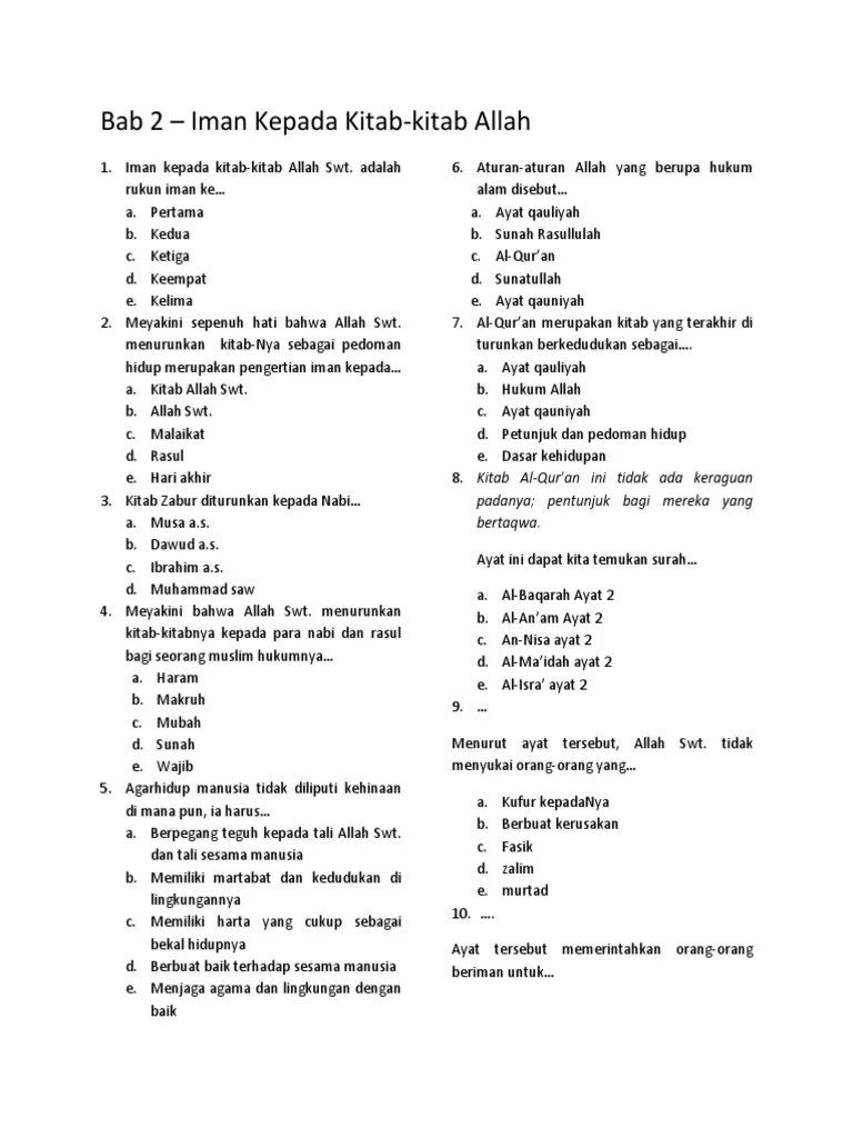 Kumpulan Soal Materi Iman Kepada Kitab Allah Kelas X Daniel Pdf