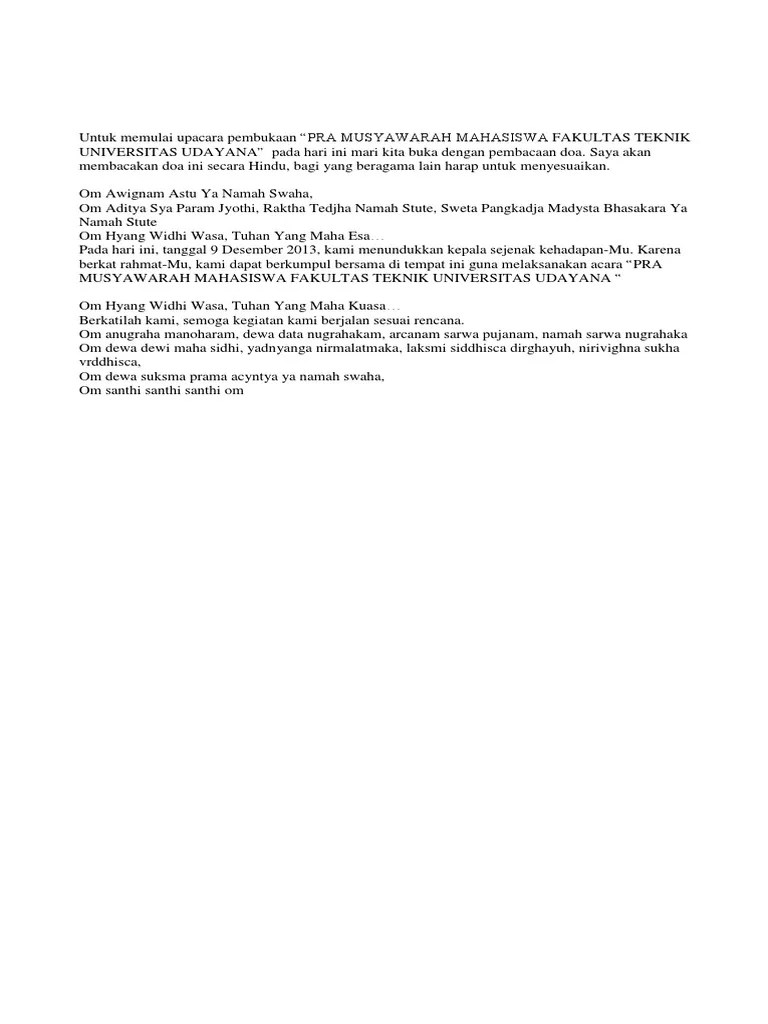 Doa Pembukaan Rapat Hindu | PDF