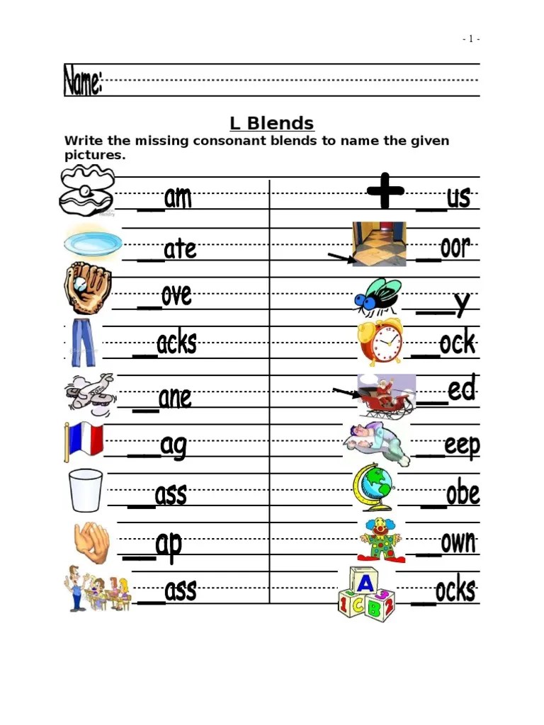 l Blends Worksheets