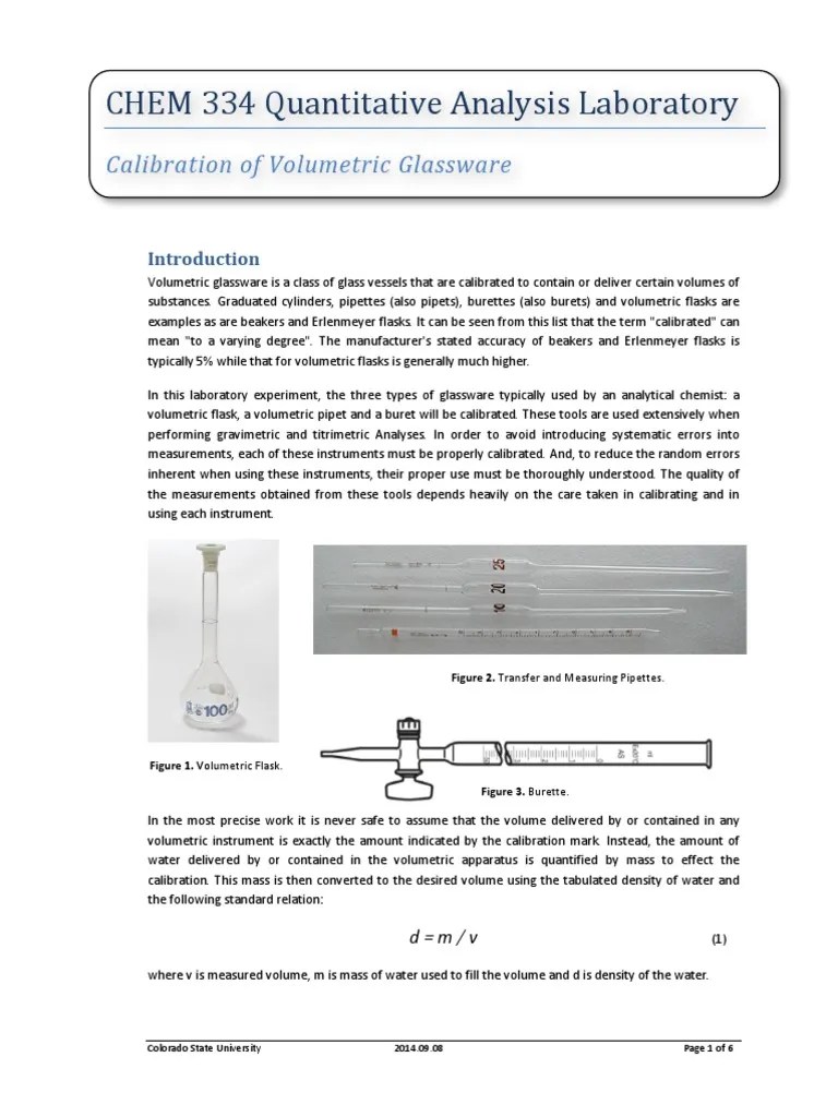 Calibration of Volumetric Glassware PDF