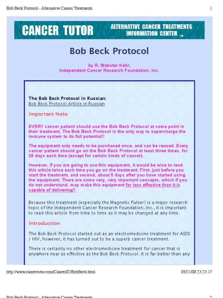 Bob Beck Protocol Alternative Cancer Treatments PDF Cancer
