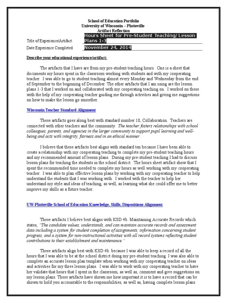 artifact template pe Lesson Plan Teachers