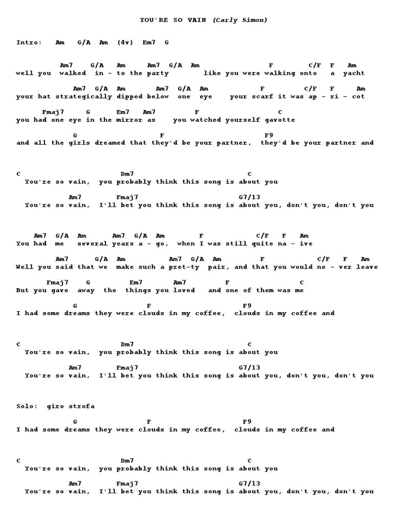 YOU'RE SO VAIN Carly Simon Chords pdf Singles Musical Compositions