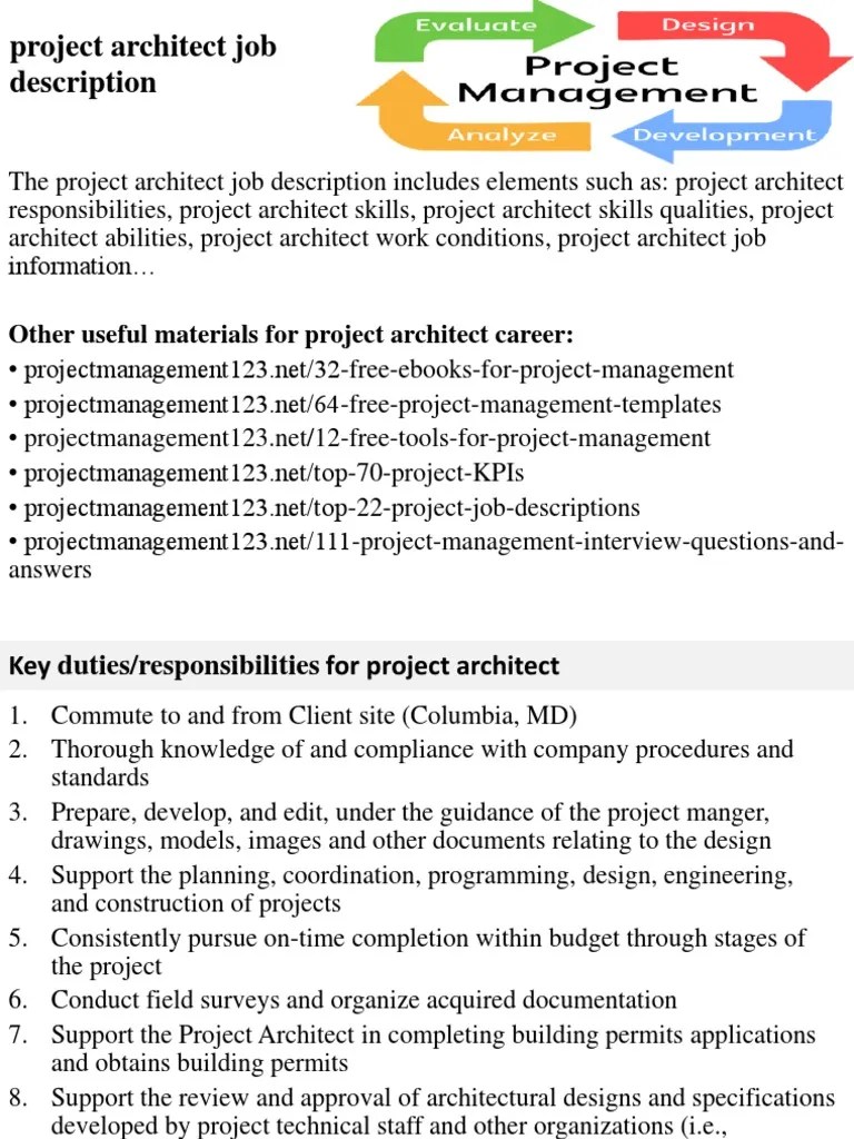Project Architect Job Description Architect Specification