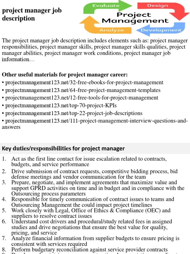 Project Manager Job Description PDF Project Manager Project