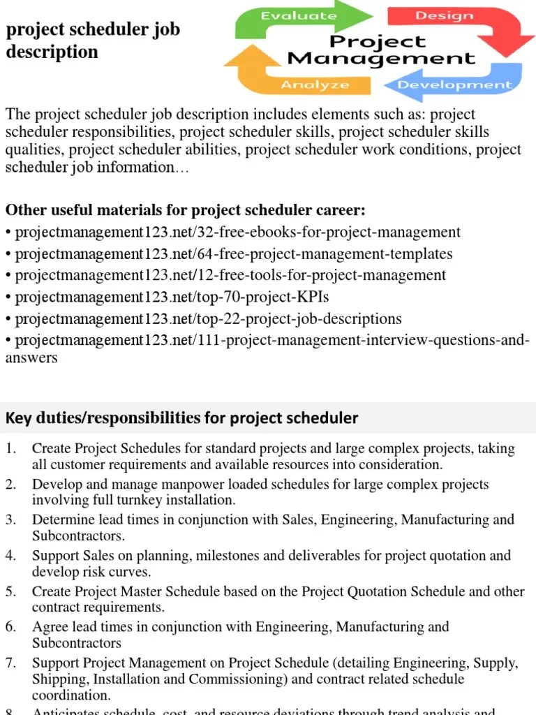 Project Scheduler Job Description Science And Technology Business