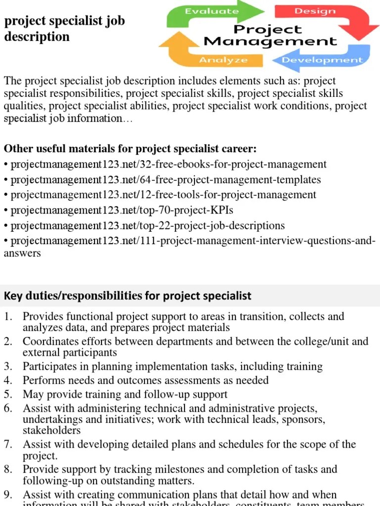 Project Specialist Job Description Project Management