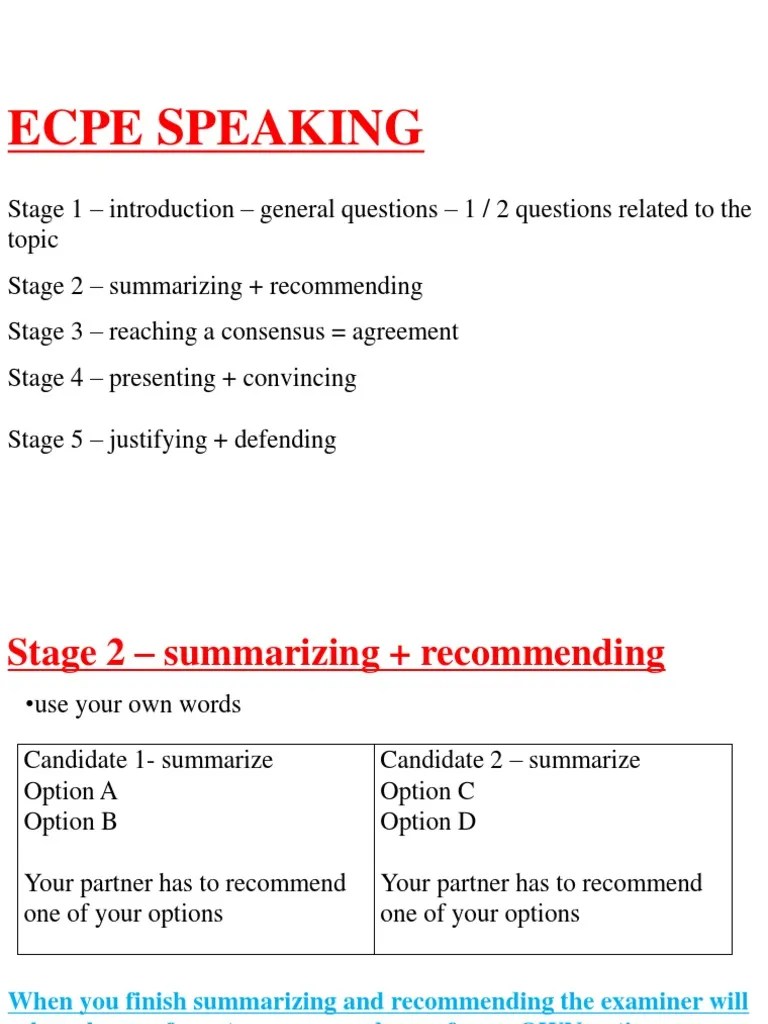 Ecpe Speaking Notes Part 1 inar PDF Part Of Speech Verb